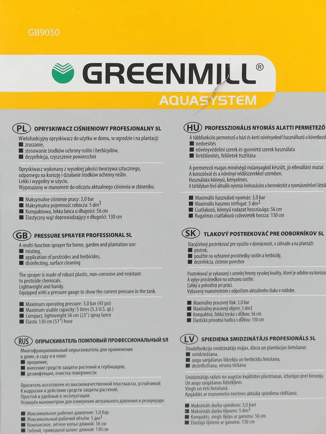 Opryskiwacz Ciśnieniowy z Manometrem Z Akcesoriami 5l Greenmill 4